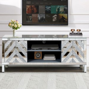Modern Mirrored Silver TV Stand for 65" TVs, Media Console with Doors, Entertainment Cabinet for Living Room-The Pop Home - 1 of 4