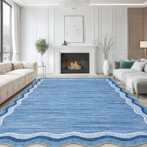 5x7 Blue Washable Area Rug – Ultra Soft Modern Abstract Low Pile Non-Slip Carpet, Stain-Resistant Rug for Bedroom, Living Room, Office - 1 of 4
