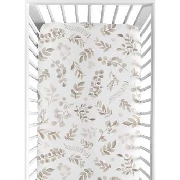 Sweet Jojo Designs Boy Girl Gender Neutral Unisex Baby Fitted Crib Sheet Botanical Leaf Collection Taupe and White