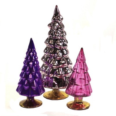 Christmas 7.0" Small Hued Trees Set / 3 Christmas Decorate Decor Mantle  -  Decorative Sculptures