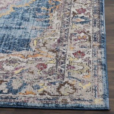 Blue and Light Grey Hand-Knotted Synthetic Runner Rug