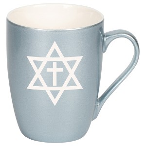100 North Religious 10 Ounce Frosted Blue Metallic Finish, Comfortably Fits Your Hands, New Bone China Coffee Tea Cup Mug, Star of David - 1 of 1