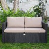 Barton 2 Person Madison Outdoor Patio Wicker Sofa Set Love Seat w/ Seat Cushion - 2 of 4