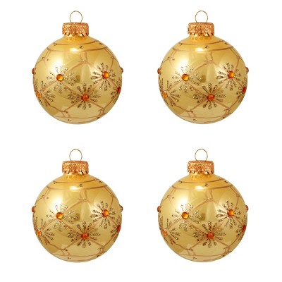 Northlight 4ct Pearl Antique Gold Glittery Snowflake Glass Ball Christmas Ornaments 2.5" (65mm)