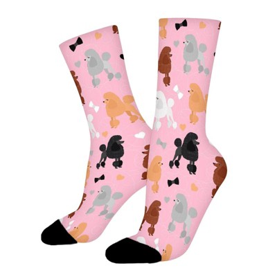 Cute Poodles Women Printed Crew Socks Funny Funky Socks Soft Polyester Novelty Gifts for Artists Men