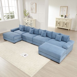 170" Oversized Cloud Modular Sectional Couch, Premium Corduroy 3-Seater Extra-Thick Armrests, Good Resilience Cushion, 12 Throw Pillows - 1 of 4