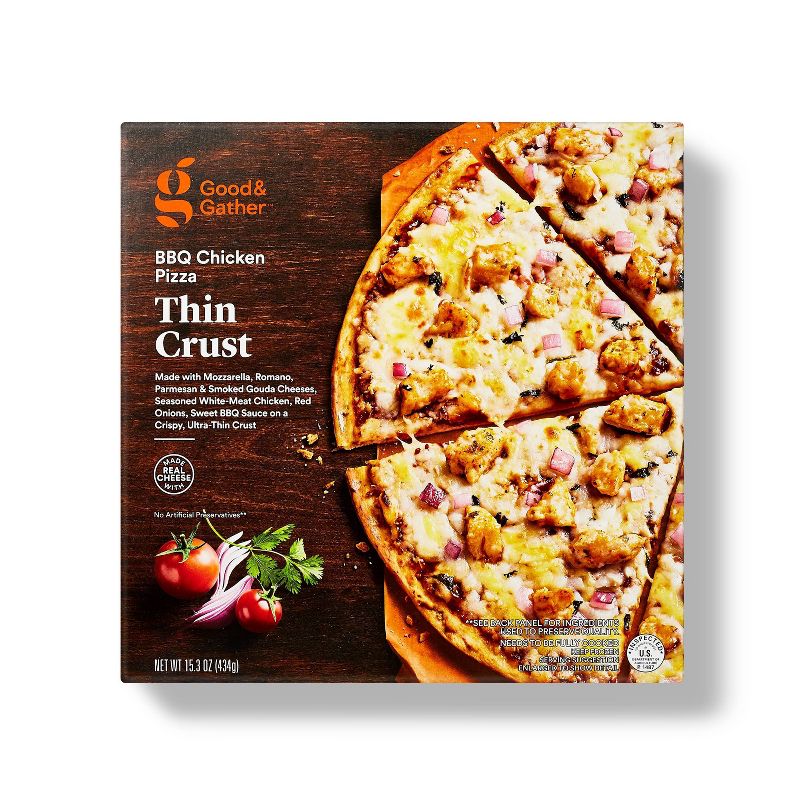 Thin Crust BBQ Chicken Frozen Pizza - 15.3oz - Good &#38; Gather&#8482;, 1 of 4