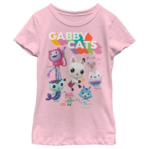 Gabby's Dollhouse Girl's Gabby's Dollhouse Kitty Characters T-Shirt - Light Pink - X Small
