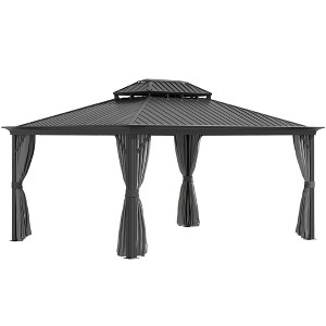Outsunny Patio Gazebo, Netting & Curtains, 2 Tier Double Vented Steel Roof, Hardtop, Ceiling Hooks, Rust Proof Aluminum - 1 of 4