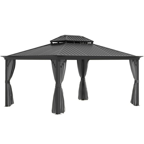 Outsunny Patio Gazebo 16 X 12 Netting Curtains 2 Tier Double Vented Steel Roof Permanent Hardtop Ceiling Hooks Rust Proof Aluminum Frame For Outdoor Gardens Lawns Grey Target