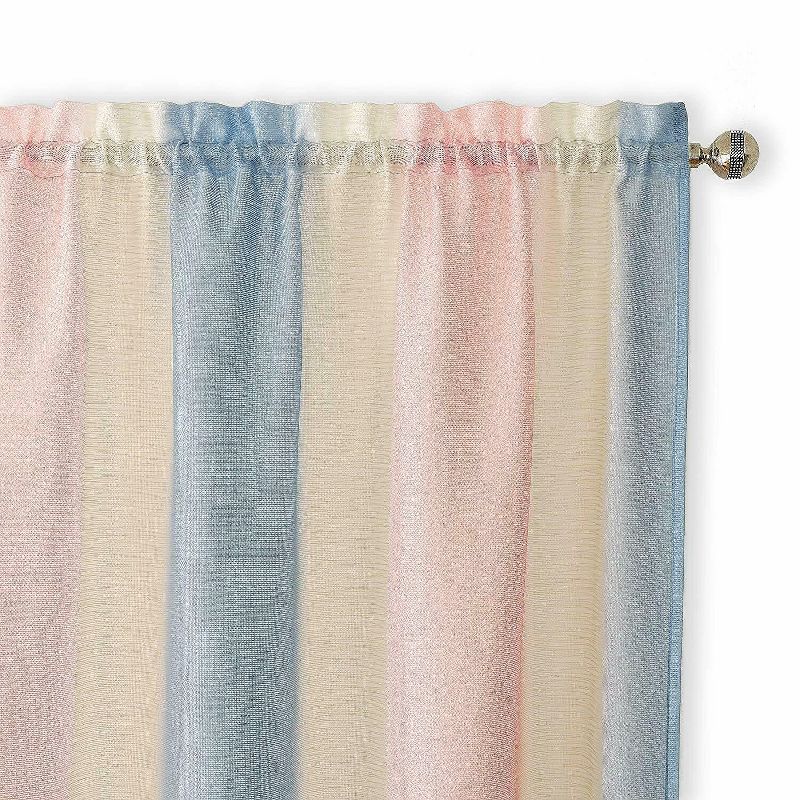 Kate Aurora 2 Pack Rainbow Striped Rod Pocket Semi Sheer Linen Window Curtain Panels, 2 of 3