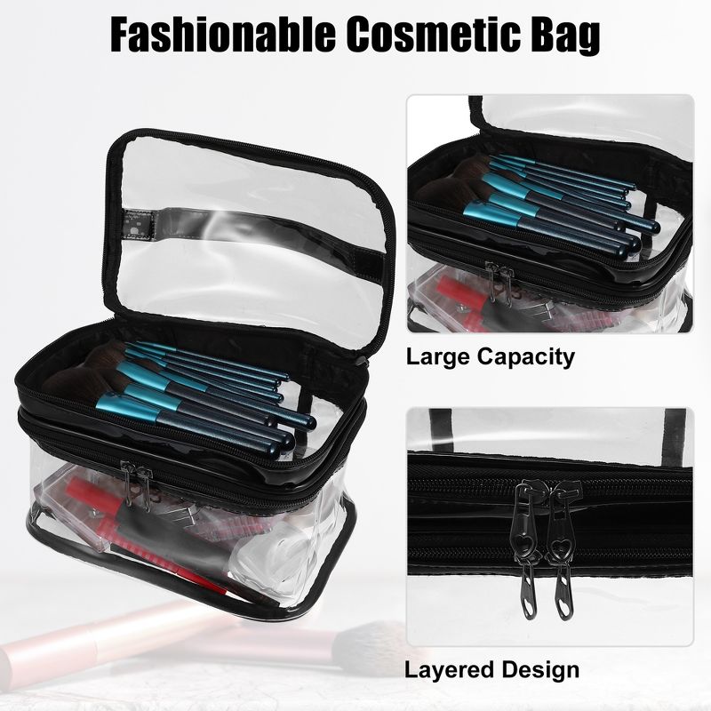 Unique Bargains Double Layer Makeup Bag Cosmetic Travel Bag Case Make Up Organizer Bag Clear Bags for Women 1pcs, 2 of 7