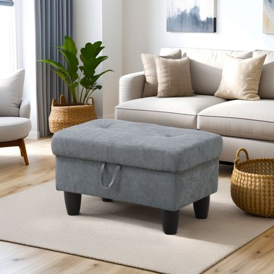 DOMETOUR Modern Dark Gray Flannel Upholstered Ottoman for Living Room