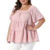 Women's Plus Size Textured Square Neck Short Sleeve Flowy Swing Babydoll Summer Casual Peplum Blouses - Agnes Orinda - 2 of 4