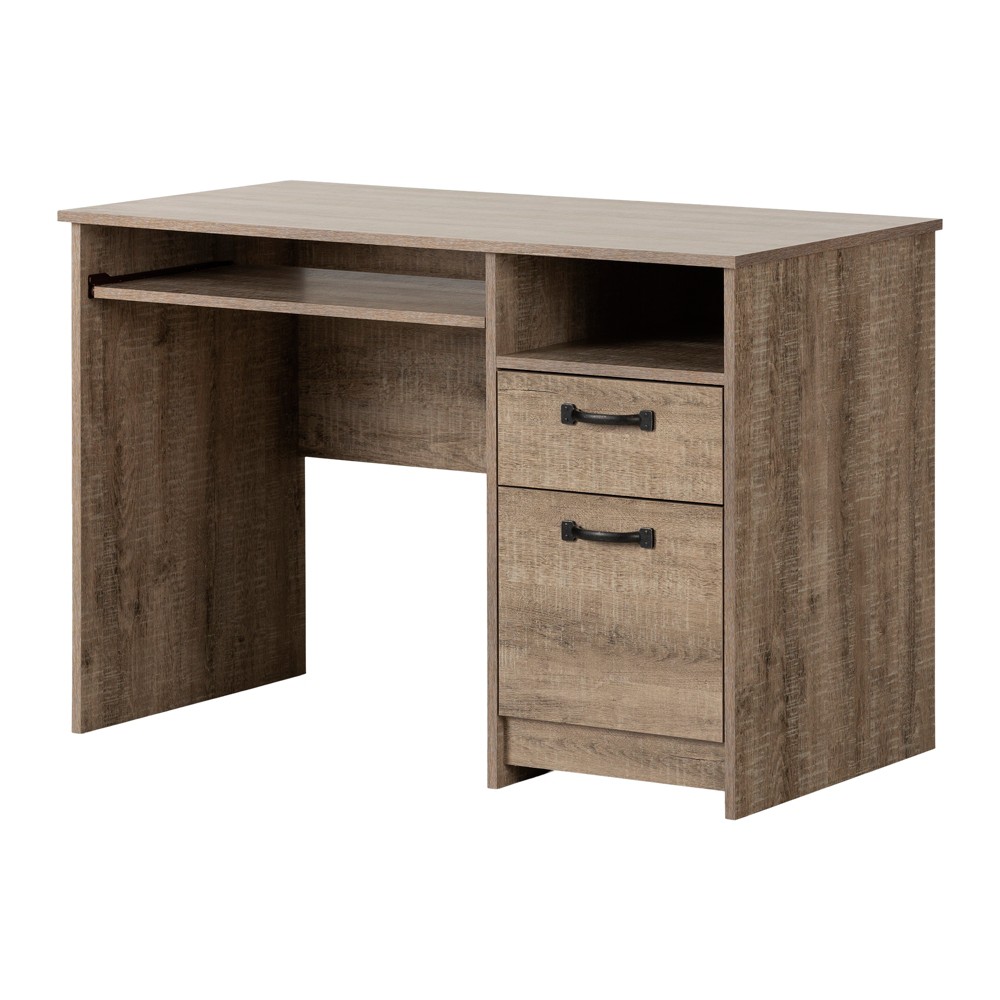 Tassio Desk Weathered Oak - South Shore: Home Office Workstation with Keyboard Shelf & Storage