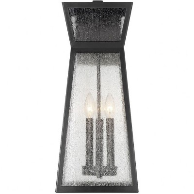 Matte Black 3-Light Outdoor Lantern Sconce with Seeded Glass