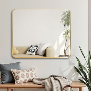FURNIinspire Metal Frame Rectangle Mirror Crystal Clear Reflections Bathroom Vanity Bedroom Wall Decor, Gold, 36"*30"*1.2" - 1 of 4