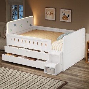 Whisen Wooden Full Size Bed & Bed Frame with Storage Drawers - 1 of 4