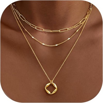 Stackable Dainty 14K Gold Silver Plated Trendy Circle Paperclip Chain Pendant Choker Necklace for Women