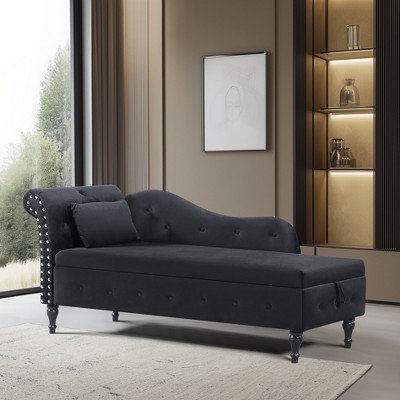 Velvet Chaise Lounge Storage Bench Upholstered Bed Bench, Gray/Beige/Blue/Orange/Green/Black/Burgundy-ModernLuxe