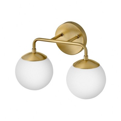 Lacquered Brass 2-Light Vanity with Etched Opal Glass Shades
