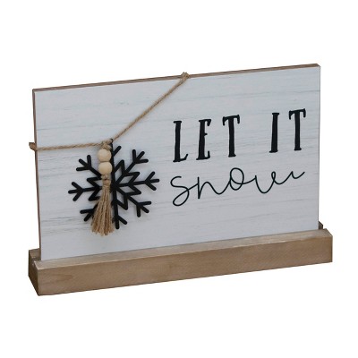 Transpac Wood 7.88 in. Multicolor Christmas Tabletop Decor on Base with Snow Detail