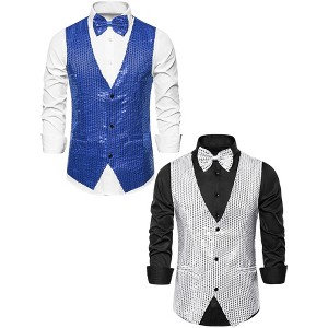 Lars Amadeus Men's Sequin Shiny Sleeveless Party Prom Dress Suit Vest with Bow Tie 2 Packs - 1 of 4