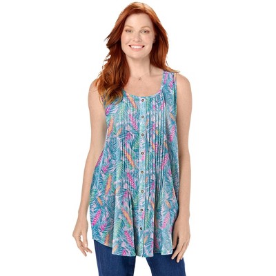 Woman Within Plus Size Sleeveless Pintuck Gauze Shirt