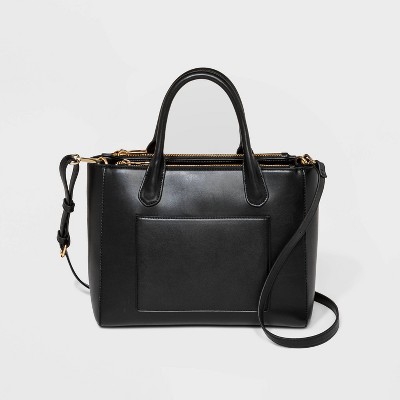 Triple Compartment Satchel Handbag - A New Day™ Black