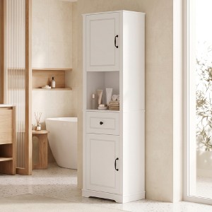 GDFStudio Warren Transitional Wood Tall Bathroom Storage Cabinet with ...