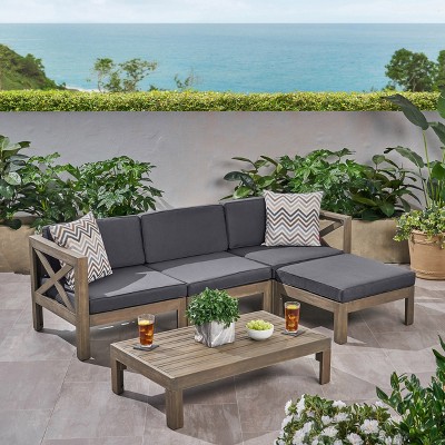 Summertime Elegance Acacia Wood 5pc Outdoor Sofa Set in Dark Gray