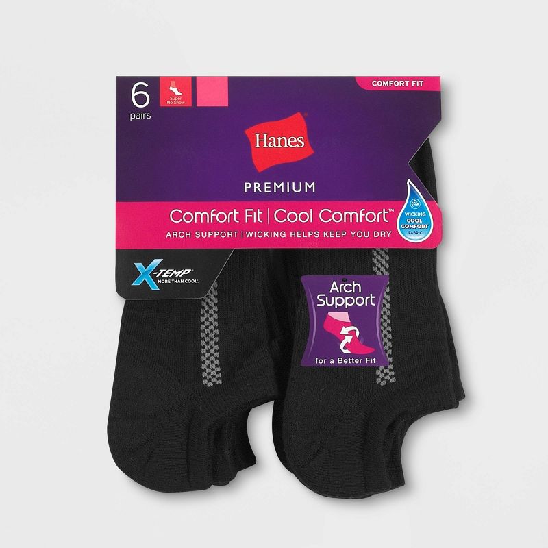 Hanes Premium Women's 6pk Heel Toe Cushion with Arch Support Super No Show Socks - 5-9, 3 of 4