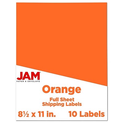 JAM Paper Shipping Labels Full Page 8 1/2 x 11 Sticker Paper Orange 10/Pack 337628612