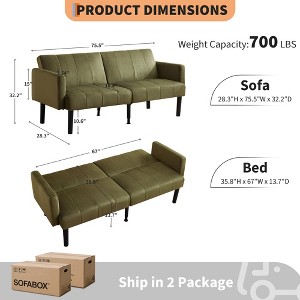 75.5” Convertible Futon Sofa Bed, Linen Flannel Small Couch Sofa with Wood Legs & 700lbs Capacity, Adjustable Folding Loveseat, Mid Century Modern - 1 of 4
