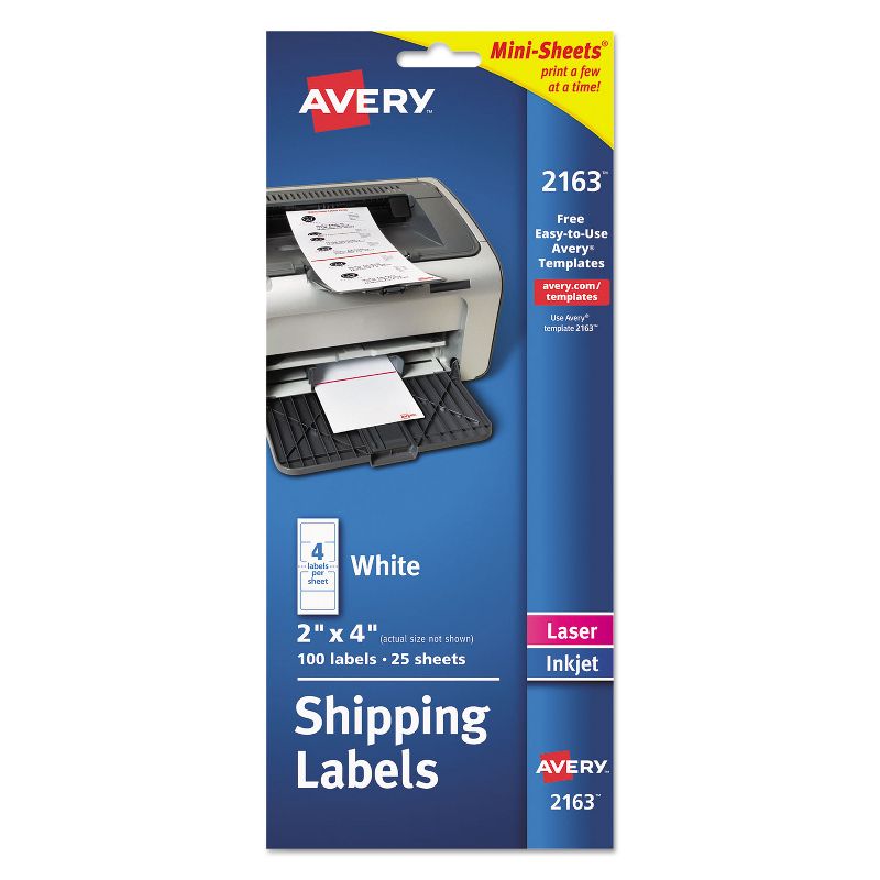 Avery Mini Sheets Address Labels 2 x 4 White 100/Pack 2163, 1 of 3