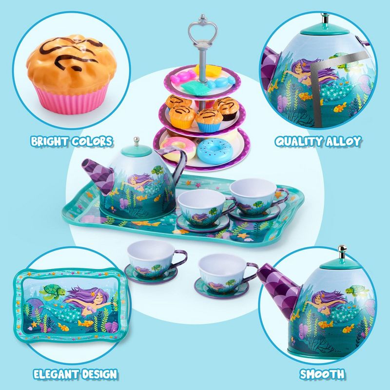JOYIN 35Pcs Mermaid/Unicorn Tea Party Set for Little Girls  Pretend TinBirthday Easter Gifts Kid, 4 of 10