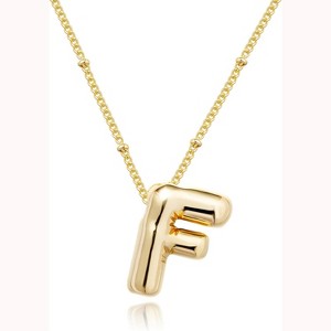 Bubble Gold Letter Necklace, 14k Gold Plated Balloon Initial Pendant, Dainty Chunky Custom Name Necklace for Women - 1 of 4