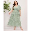 Garvee Women Plus Size V Neck Wrap Maxi Dress High Waist Ruffle Summer Casual Dress with Belt Short Sleeve - 2 of 4