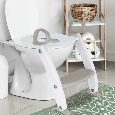White and Gray Foldable Potty Training Seat with Ladder