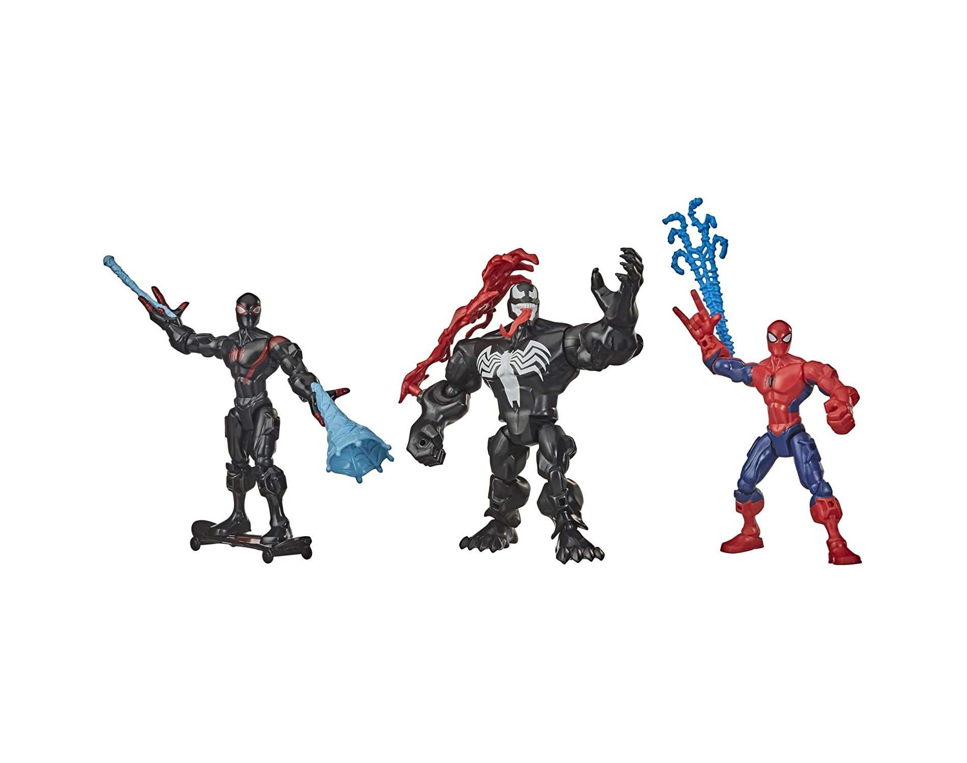 Marvel Super Hero Mashers Web-Slinging Pack, 3x 6-Inch Buildable Figures – Spider-Man, Venom, Miles Morales, 27 Mix & Match Pieces, Kids Toy Set
