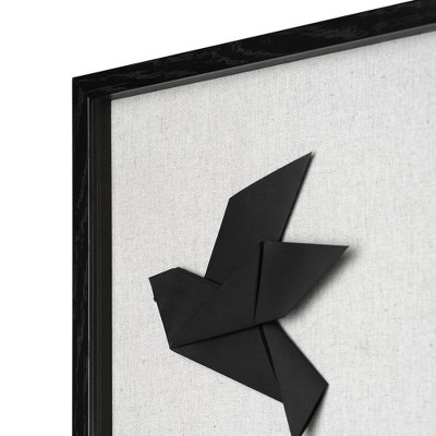 Black Origami Birds on Linen Background Wall Art