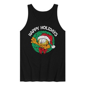 Men's - Garfield - Happy Holidays Wreath Graphic Tank Top - 1 of 3