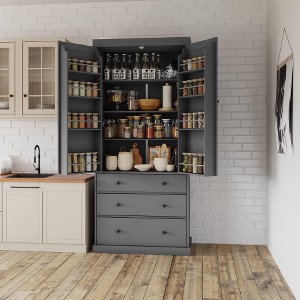 Ridstar 77 in. H Freestanding Kitchen Pantry Cabinet with 3 Adjustable Shelves, 8 Door Shelves & 3 Drawers-Gray - 1 of 4