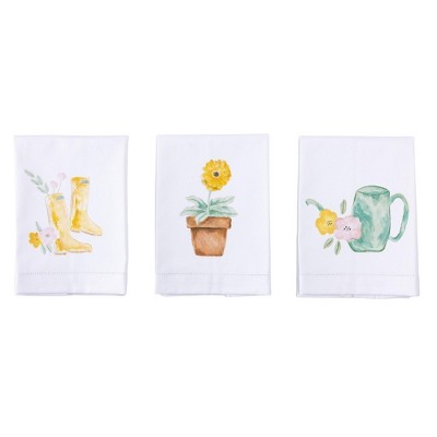Transpac Cotton Hemstitched Garden Hand Towel Set of 3 Multicolored Kitchen Textiles for Indoor Use and Gift Giving