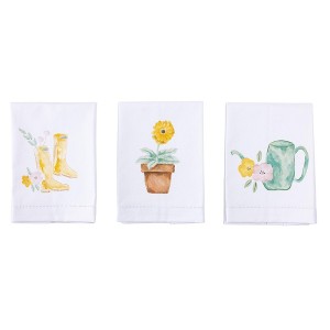 Transpac Cotton Hemstitched Garden Hand Towel Set of 3 Multicolored Kitchen Textiles for Indoor Use and Gift Giving - 1 of 1