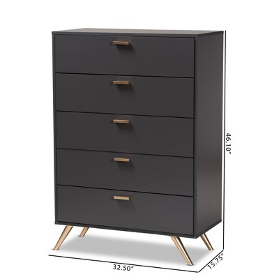 Kelson Dark Gray and Gold 5-Drawer Wood Chest