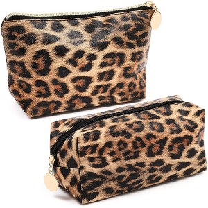 Glamlily 2-Pack Small Leopard Print Travel Cosmetic Makeup Bag, Jewelry Pouch Toiletry Organizer For Women - 1 of 4