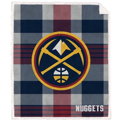 NBA Denver Nuggets Plaid Steel Royal Plush Faux Shearling Blanket