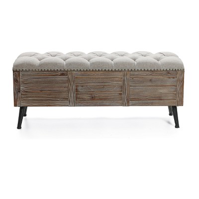 LuxenHome 47.2-Inch Wide Upholstered Wood Storage Bench Brown