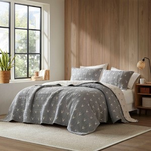 Sapphtopaz Coverlet Set Rustic Bedding Set Textured Stag Head Pattern Jacquard Reversible Coverlet,3 Piece 1 Coverlet,2 Pillow Shams - 1 of 4